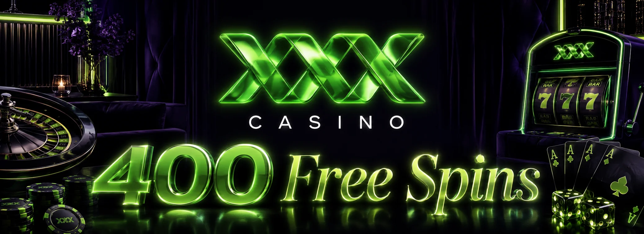 XXX Casino Canada welcome banner with 400 free spins offer and Interac payment in CAD